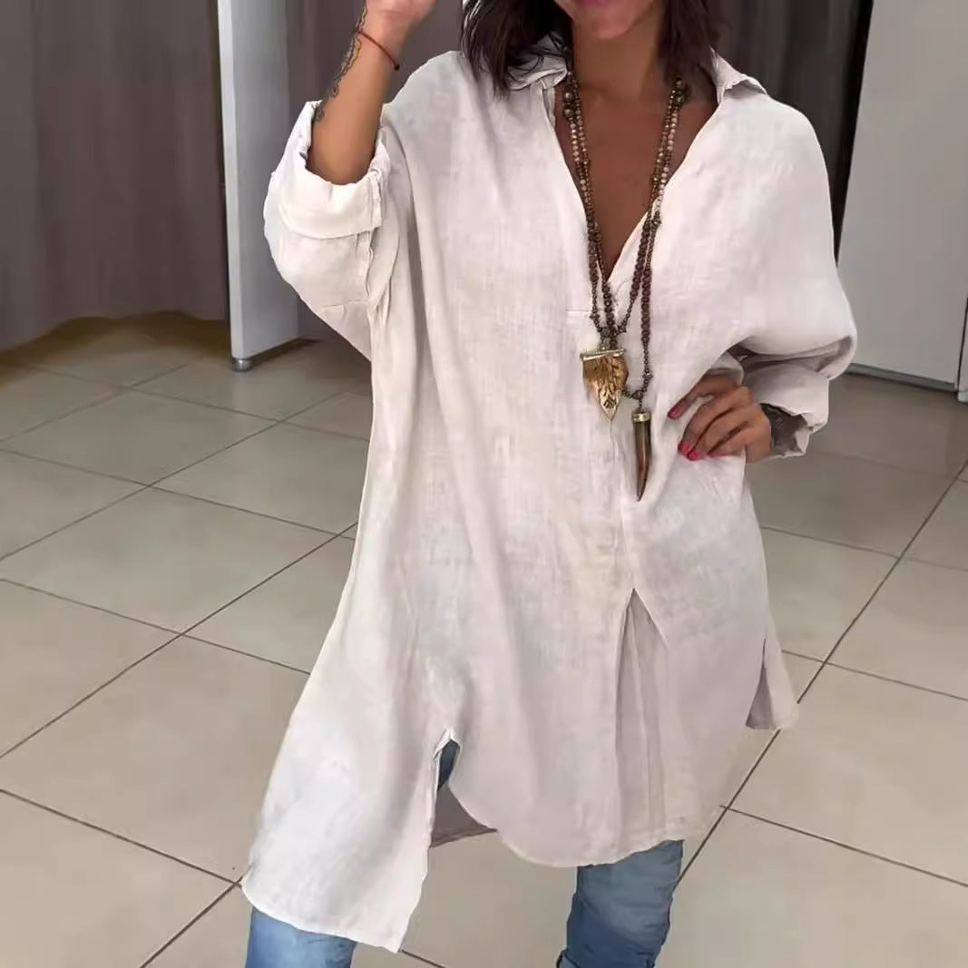 Damen Leinen Tunika mit asymmetrischem Schnitt und eleganten Details EB