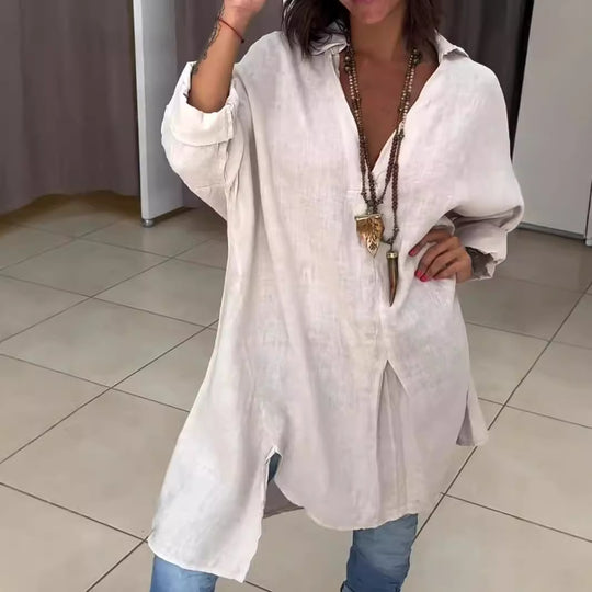 Damen Leinen Tunika mit asymmetrischem Schnitt und eleganten Details EB