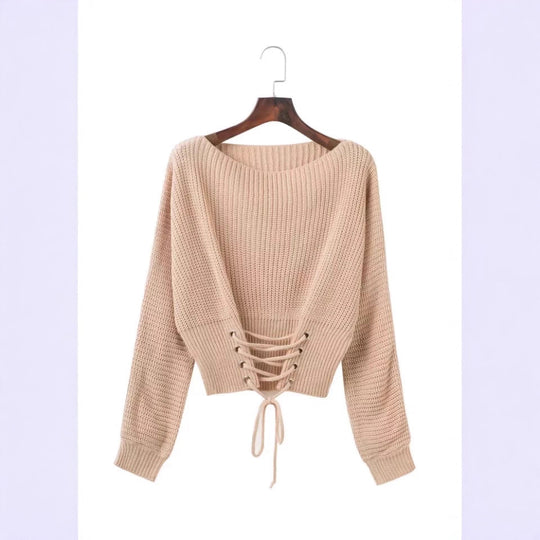 Damen modischer Strickpullover mit tiefem Rückendetail und lässiger Passform EB