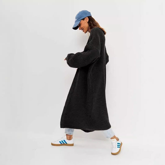 Damen Großer Strickmantel mit offener Front und lässiger Silhouette EB