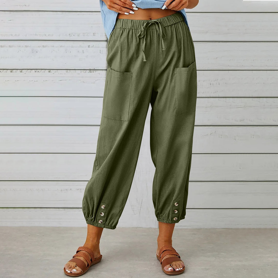 Damen Bequeme Freizeithose mit seitlichen Taschen und Bündchen EB