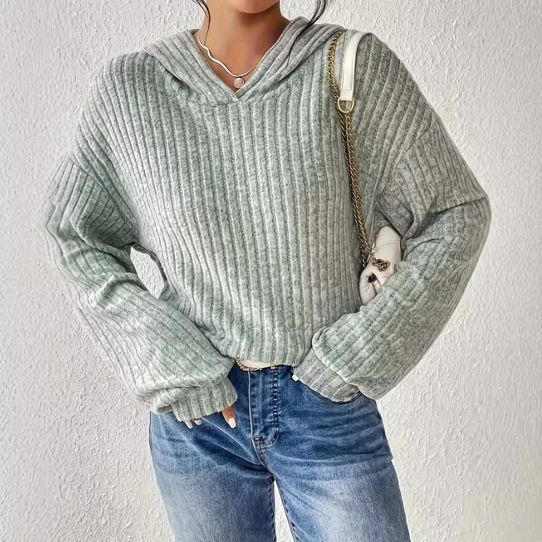 Damen Kapuzenpullover mit Rippstruktur EB