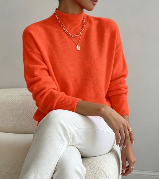 Damen kuscheliger Feinstrickpullover mit Stehkragen und überschnittener Schulter EB