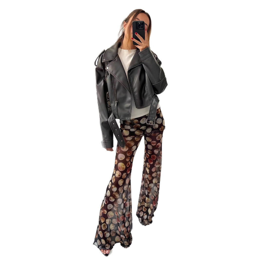 Damen Lässige Kunstlederjacke mit modischem Schnitt EB