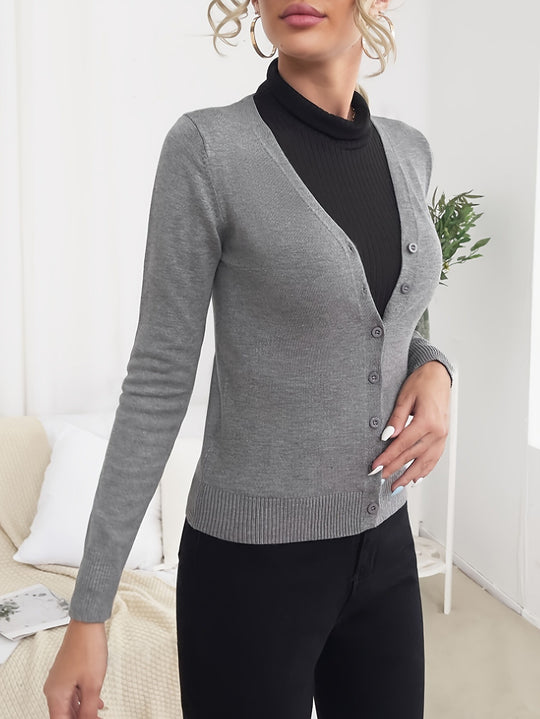 Damen lässiger Langarm-Cardigan mit Knopfverschluss EB