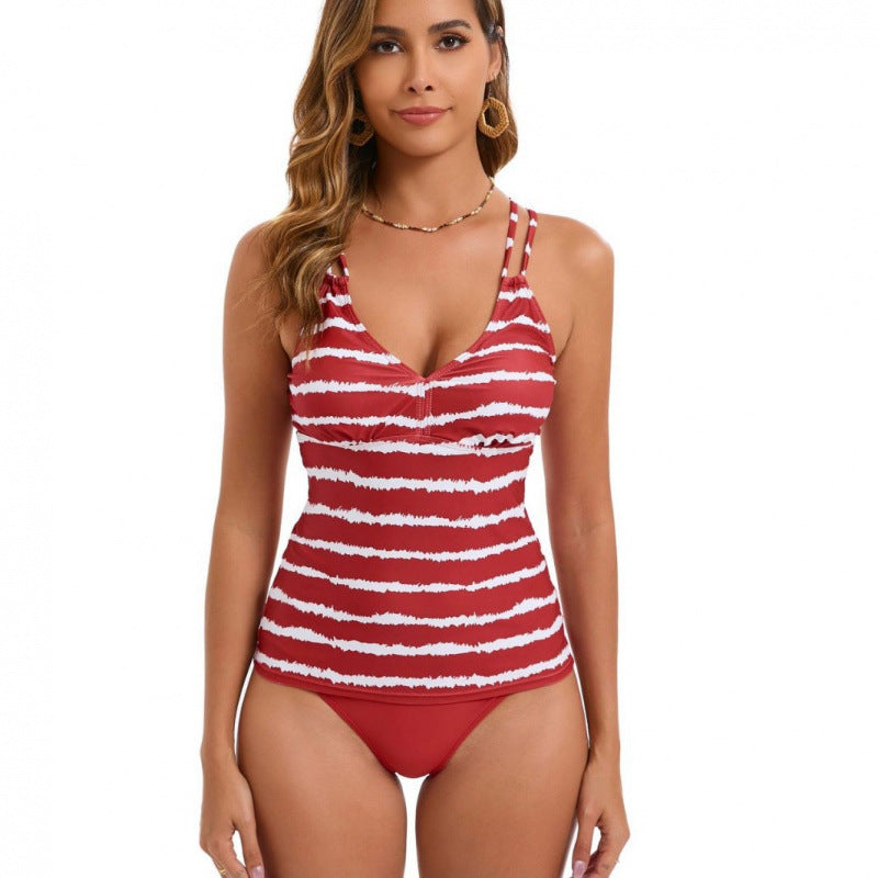 Damen Tankini mit modischem Streifenmuster und verstellbaren Trägern EB