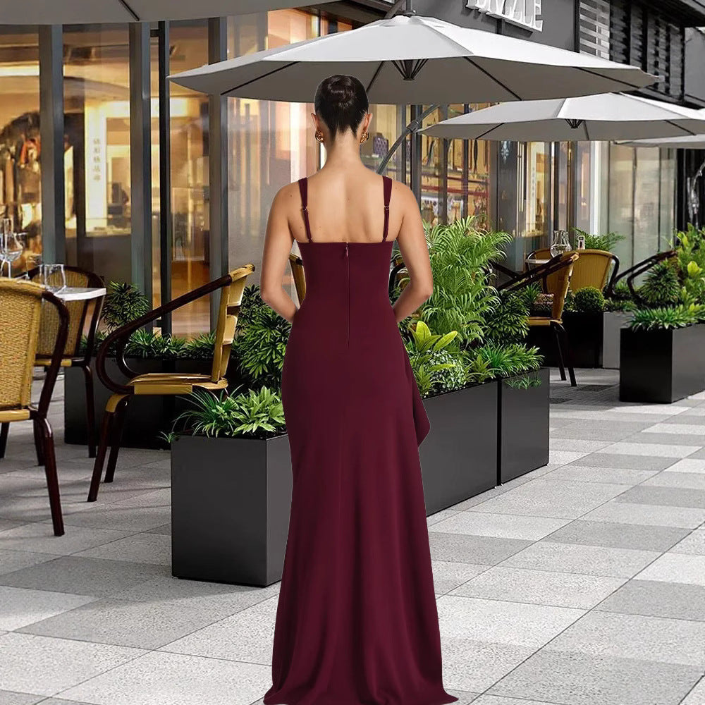 Damen Figurbetontes Jerseyabendkleid mit asymmetrischem Schlitz und Spaghetti-Trägern EB