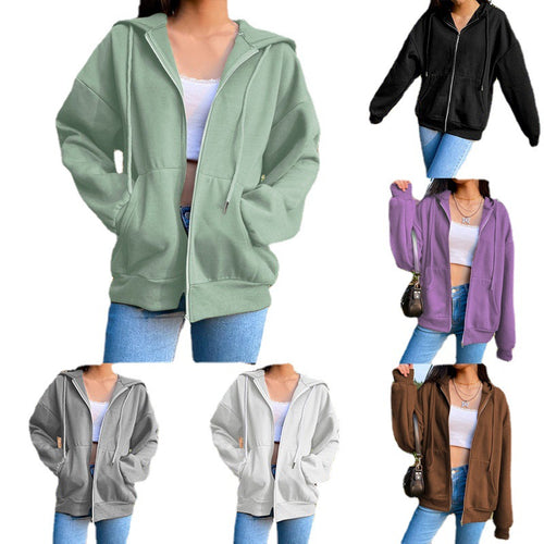 Damen nan legerer Kapuzen-Zipper mit Oversize-Passform, Kängurutaschen und durchgehendem Reißverschluss EB