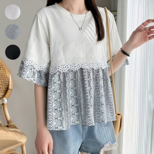 Damen Freizeitbluse mit Spitzenbesatz EB