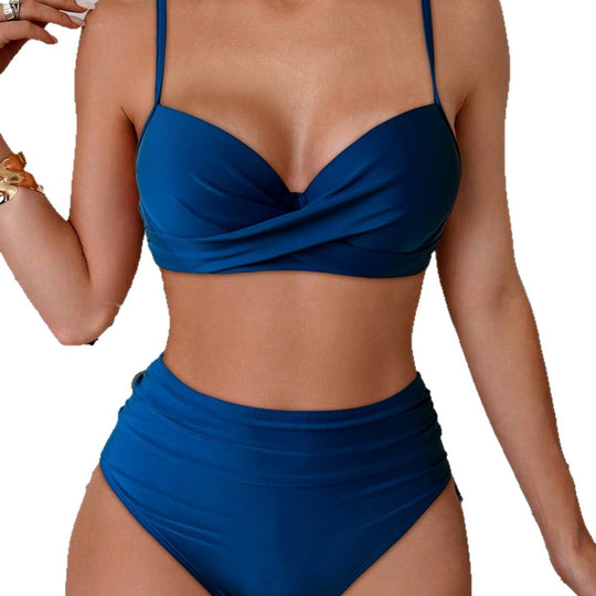 Damen Hochgeschnittener Bikini mit elegantem Wickeloberteil EB