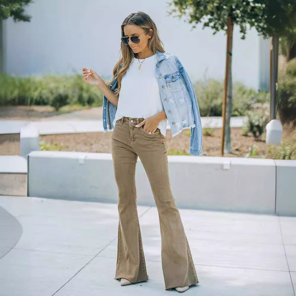 Damen Schlagjeans im Vintage-Stil mit hohem Bund EB