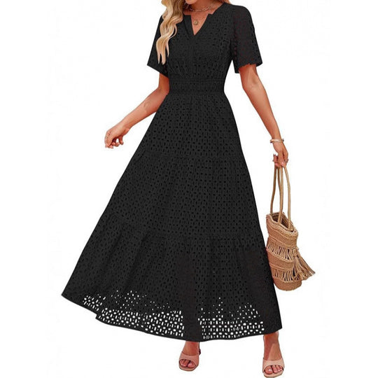 Damen Maxikleid mit gehäkeltem Muster EB