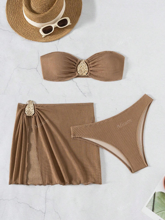Damen Bandeau-Bikini mit raffiniertem Rock EB