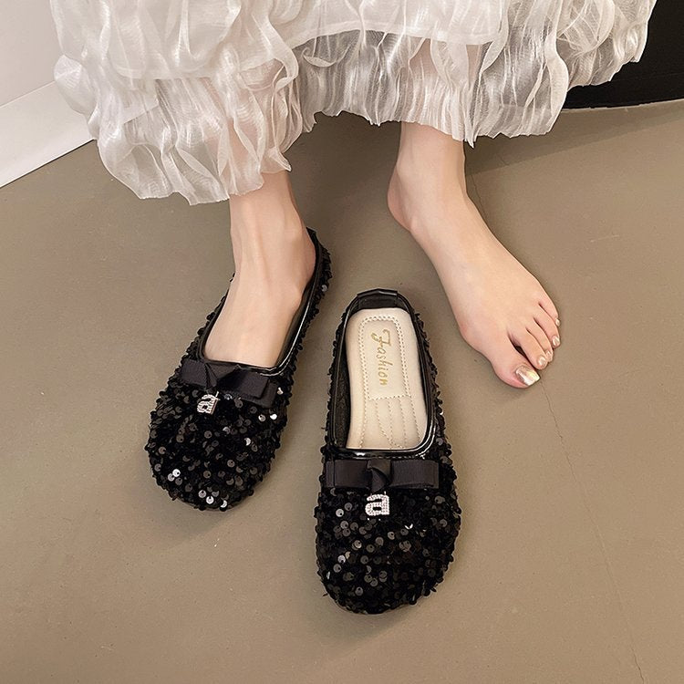 Damen Glitzernde Ballerinas mit Schleifenakzent EB