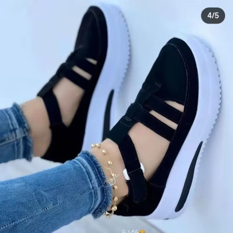 Damen modische Plateau-Sneaker mit elastischen Riemen EB