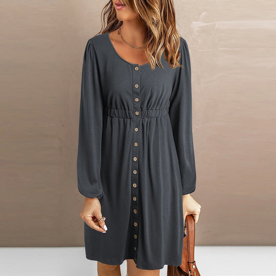 Damen Sommerliches Knopfkleid mit tailliertem Schnitt und langen Ärmeln EB