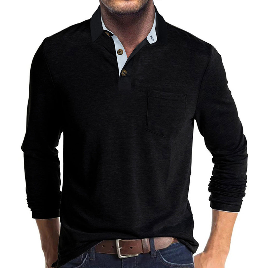 Herren nan langärmliges Polohemd mit Brusttasche, Kontrastknopfleiste und legerer Stretch-Passform EB