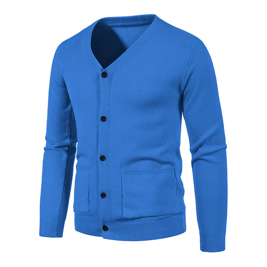 Herren nan leichte Feinstrick-Strickjacke mit V-Ausschnitt, durchgehender Knopfleiste und aufgesetzten Taschen EB