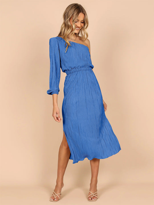 Damen Asymmetrisches Plisseekleid mit Taillengürtel EB