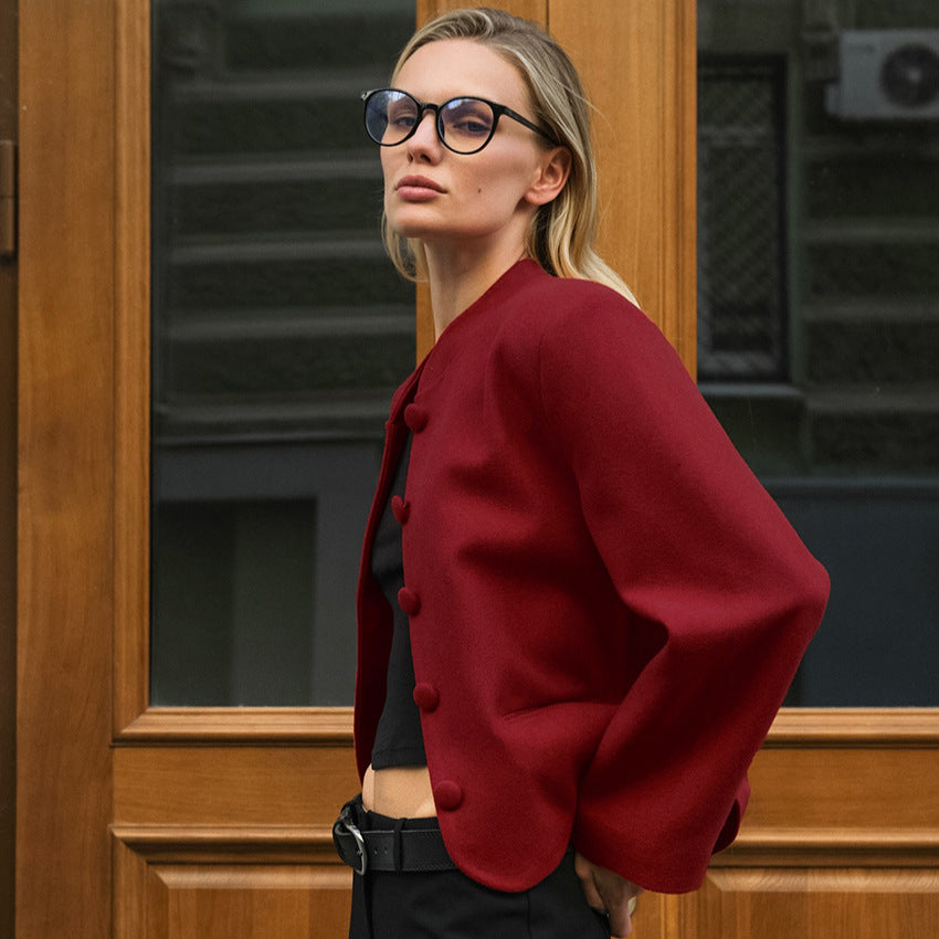 Damen Modische Jacke mit hochgeschlossenem Kragen und Knopfdetails EB