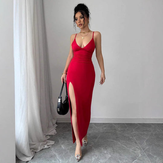 Damen Maxikleid mit seitlichem Schlitz und Spaghetti-Trägern EB