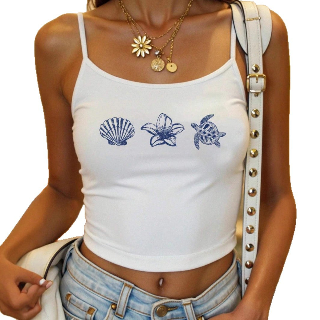 Damen Crop-Top mit maritimen Motiven und figurbetontem Schnitt EB