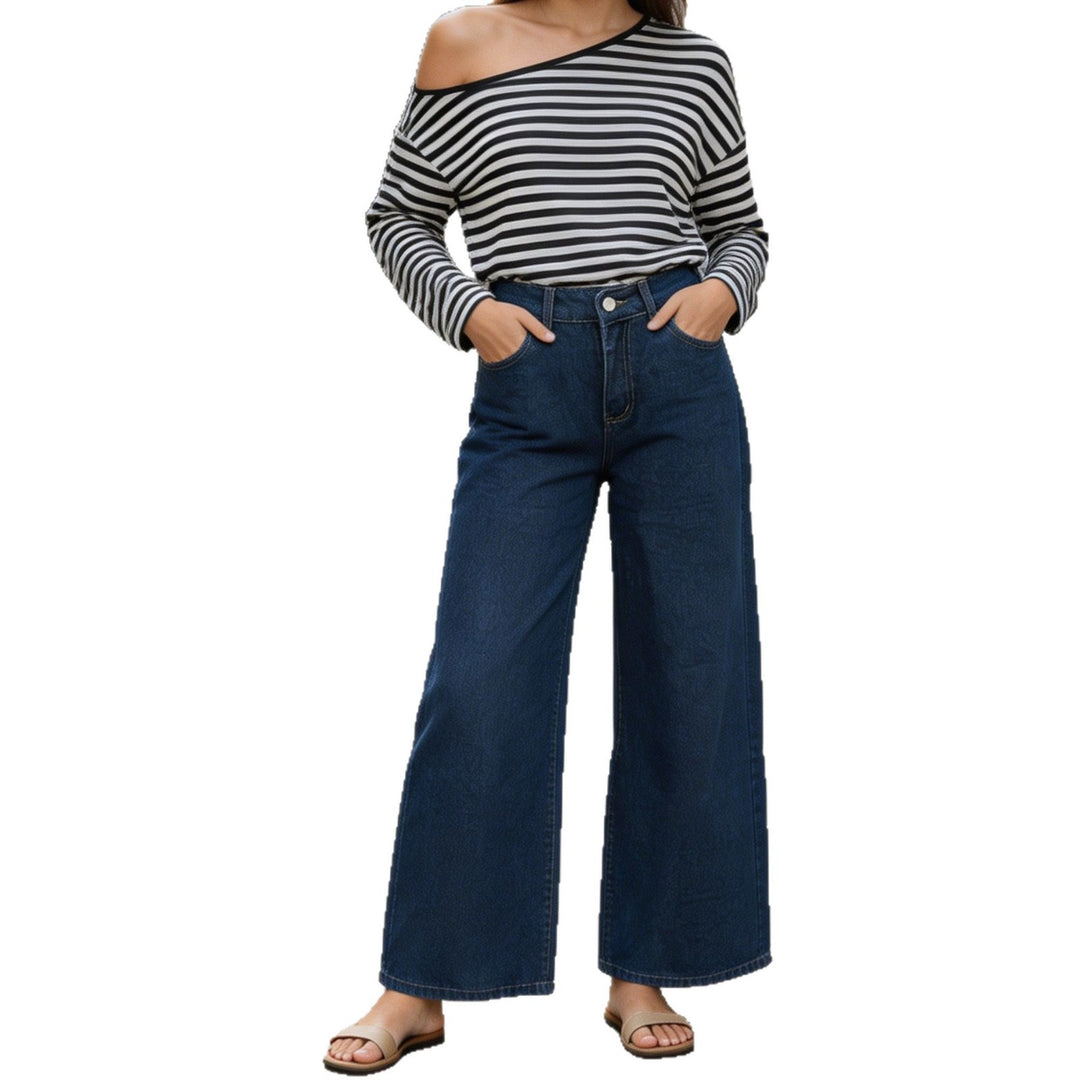 Damen nan High‑Waist Wide‑Leg-Jeans mit weitem Bein und klassischem Five‑Pocket-Schnitt EB