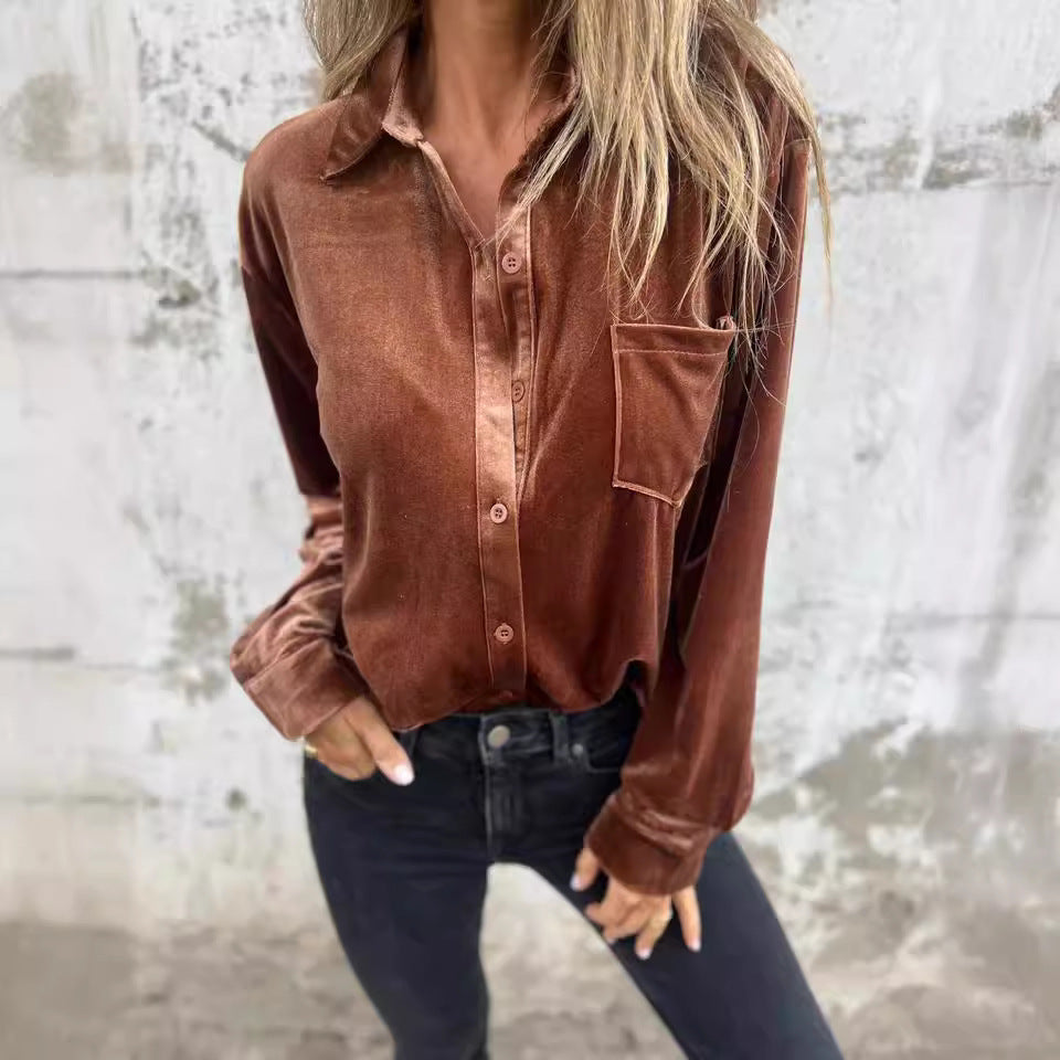 Damen Elegante und glänzende Bluse aus Samt EB