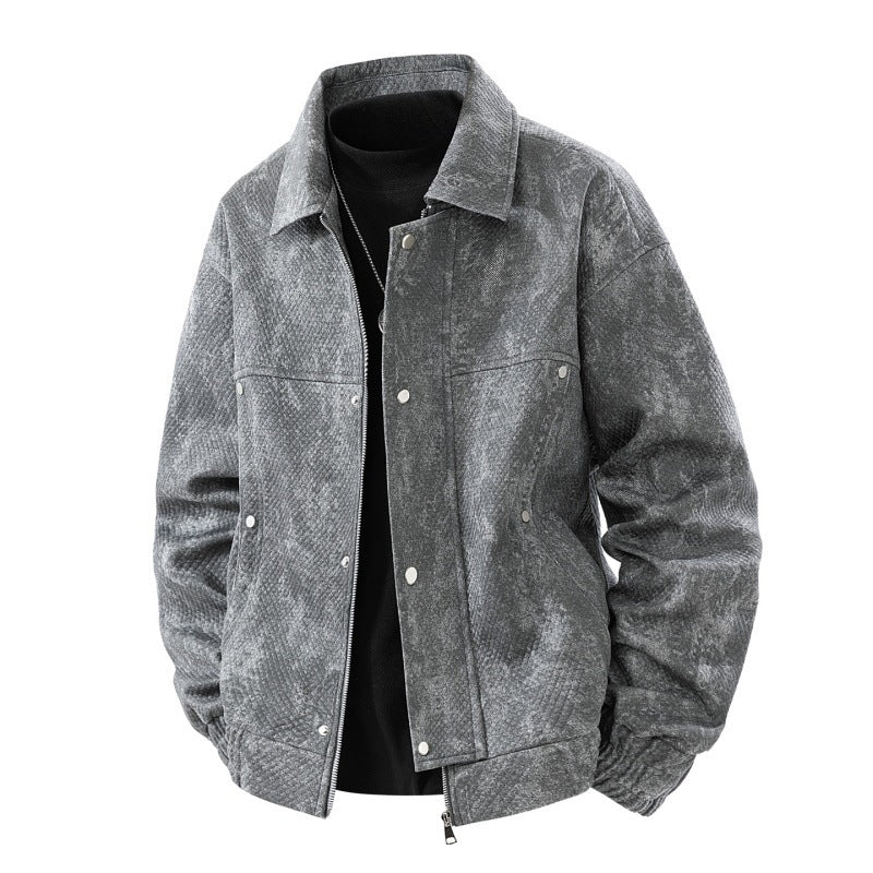 Herren texturierte Canvas-Workerjacke mit Reißverschluss-Front, verdeckter Druckknopfblende und elastischen Bündchen EB