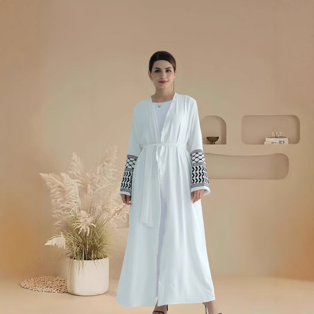 Damen Elegante Kaftan-Jacke mit dekorativen Ärmeln und Gürtel EB
