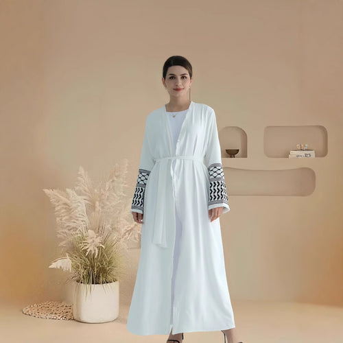 Damen Elegante Kaftan-Jacke mit dekorativen Ärmeln und Gürtel EB