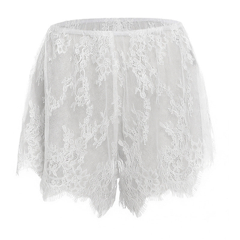 Damen Spitzen-Shorts mit zarter Blumenstickerei und elastischem Bund EB