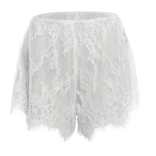 Damen Spitzen-Shorts mit zarter Blumenstickerei und elastischem Bund EB