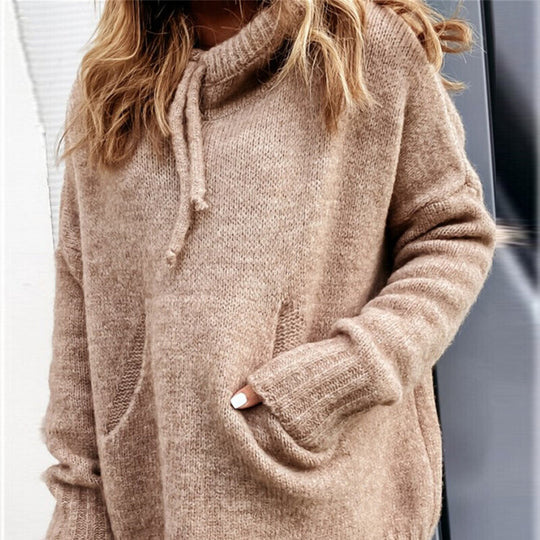 Damen lässiger Pullover mit Kapuze und strukturiertem Gewebe EB
