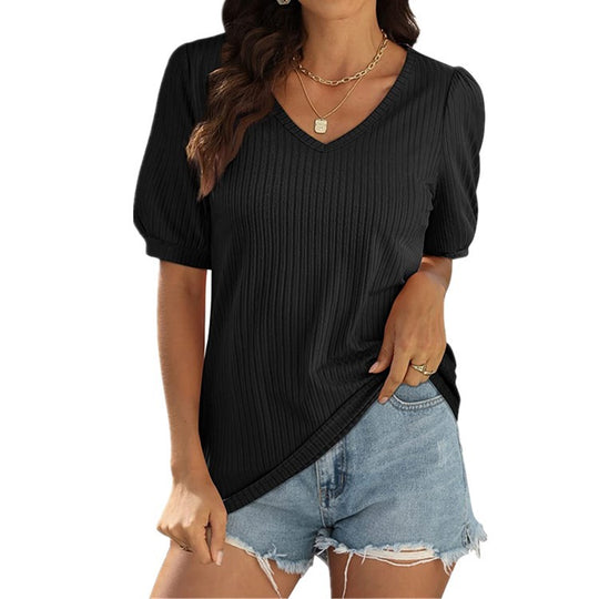 Damen Viskose-Bluse mit Rippenstruktur und Ballonärmel EB
