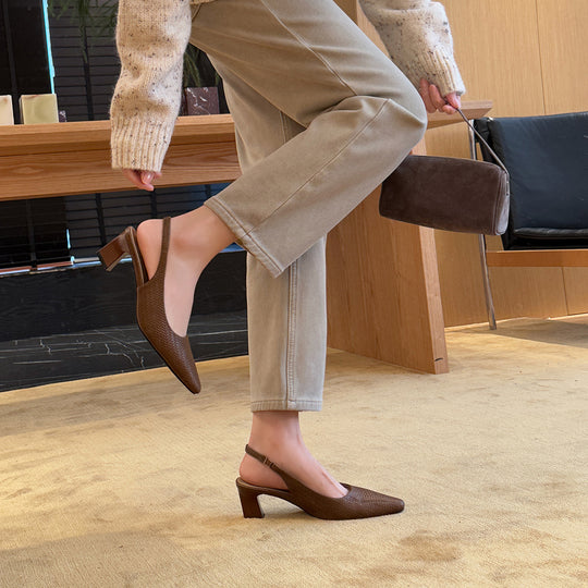 Damen Slingback Pumps aus hochwertigem Leder mit raffiniertem Flechtmuster EB