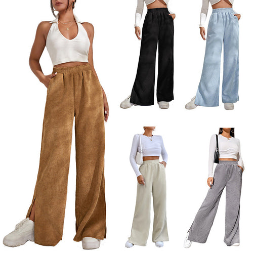 Damen weite Cordhose mit seitlichen Schlitzen und elastischem Bund EB