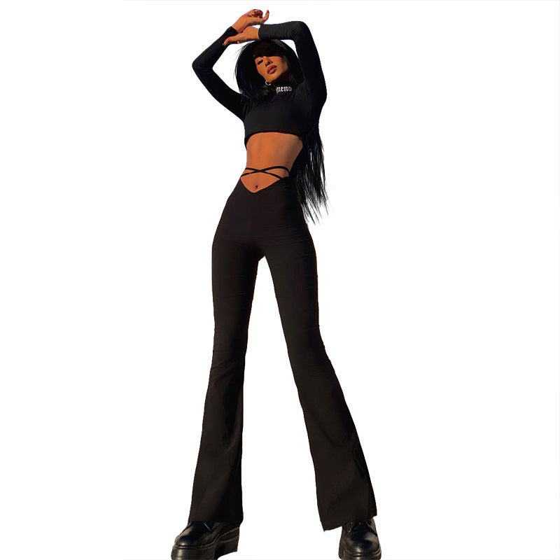 Damen Figurbetontes Cut-Out Lounge-Set mit hoher Taille und Flared Hosen EB