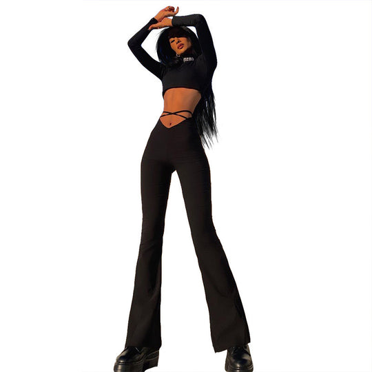 Damen Figurbetontes Cut-Out Lounge-Set mit hoher Taille und Flared Hosen EB