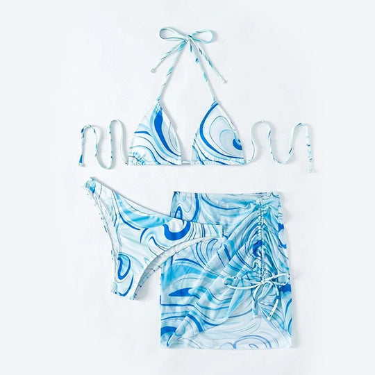 Damen Bikini-Set mit gerafftem Rock und Triangel-Oberteil EB