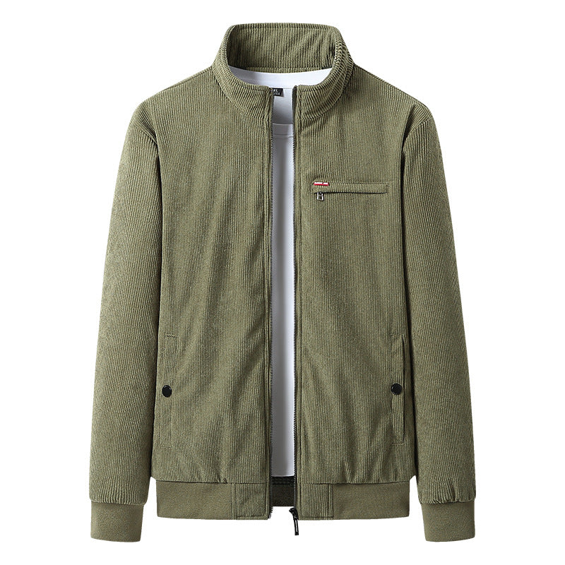 Herren hochwertiger Cordblouson mit Teddy-Innenfutter, Stehkragen und Brust-Reißverschluss EB