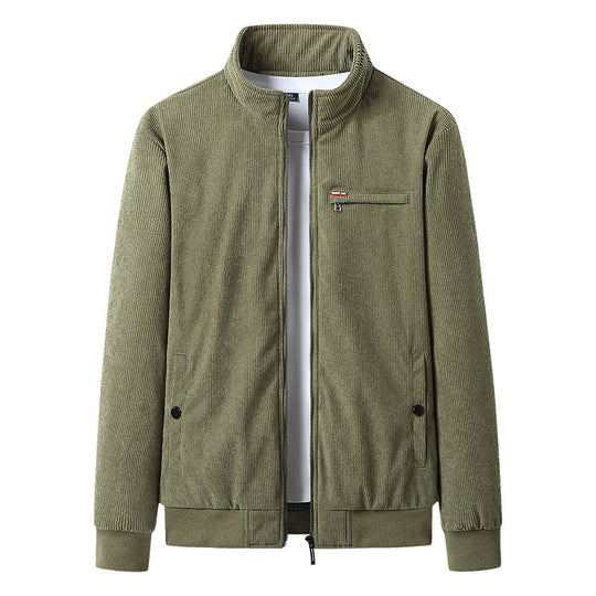 Herren hochwertiger Cordblouson mit Teddy-Innenfutter, Stehkragen und Brust-Reißverschluss EB