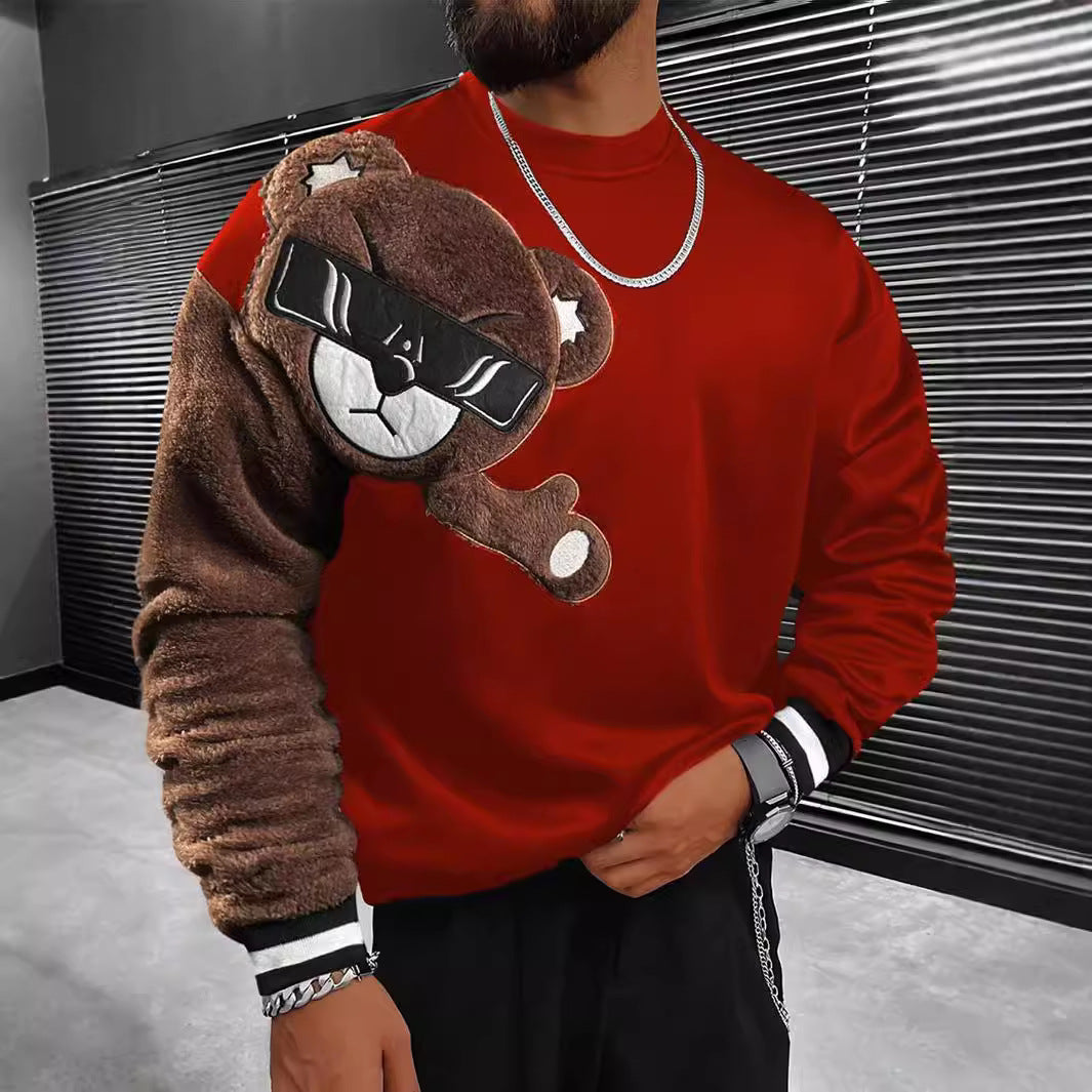 Herren Sweatshirt mit plüschiger Bärenapplikation EB