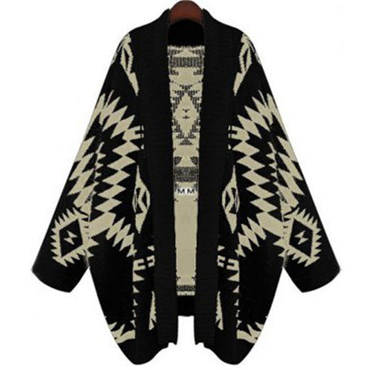 Damen Strickponcho mit auffälligem geometrischem Muster EB