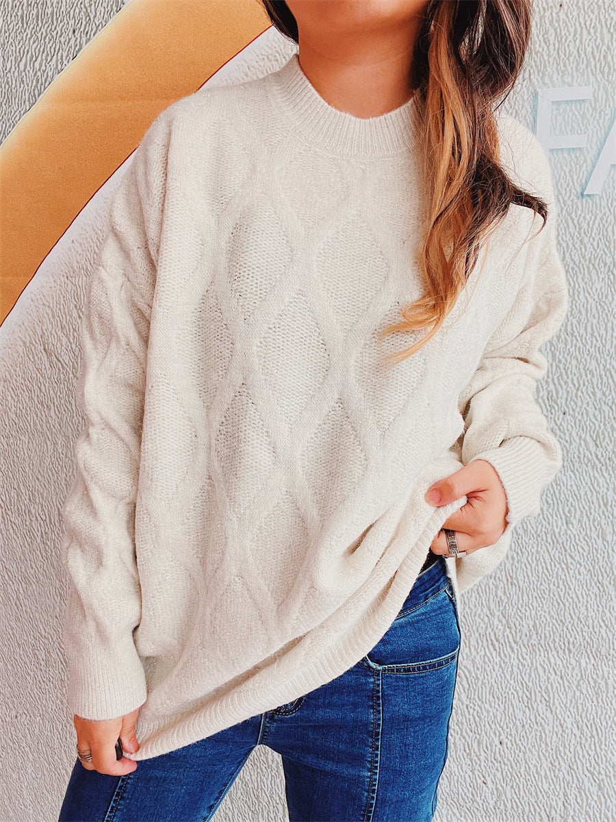 Damen Grobstrickpullover mit elegantem Rautenmuster und voluminösen Ärmeln EB