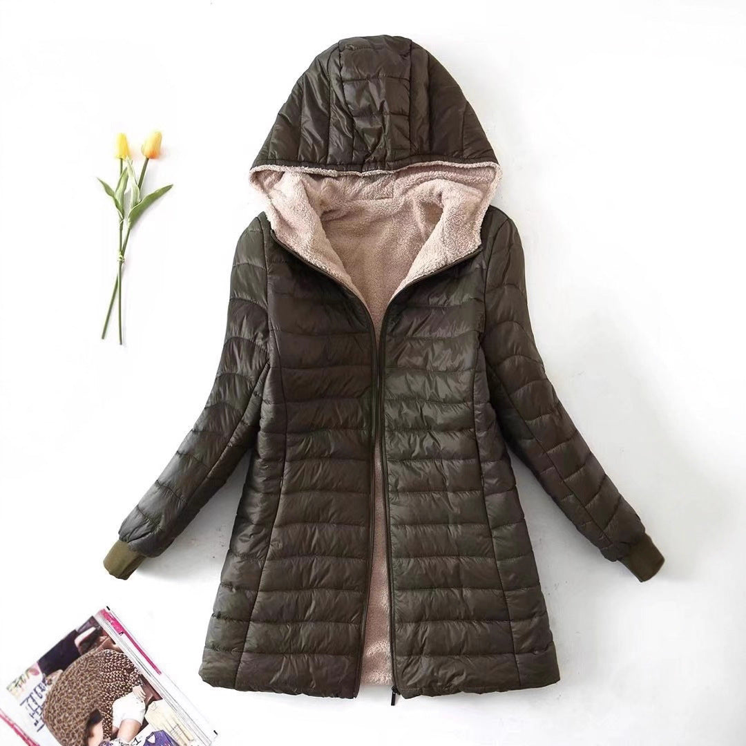 Damen gesteppte Winterjacke mit Kapuze und kuscheligem Innenfutter EB