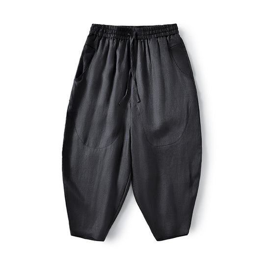 Damen Locker geschnittene Leinenhose mit elastischem Bund EB