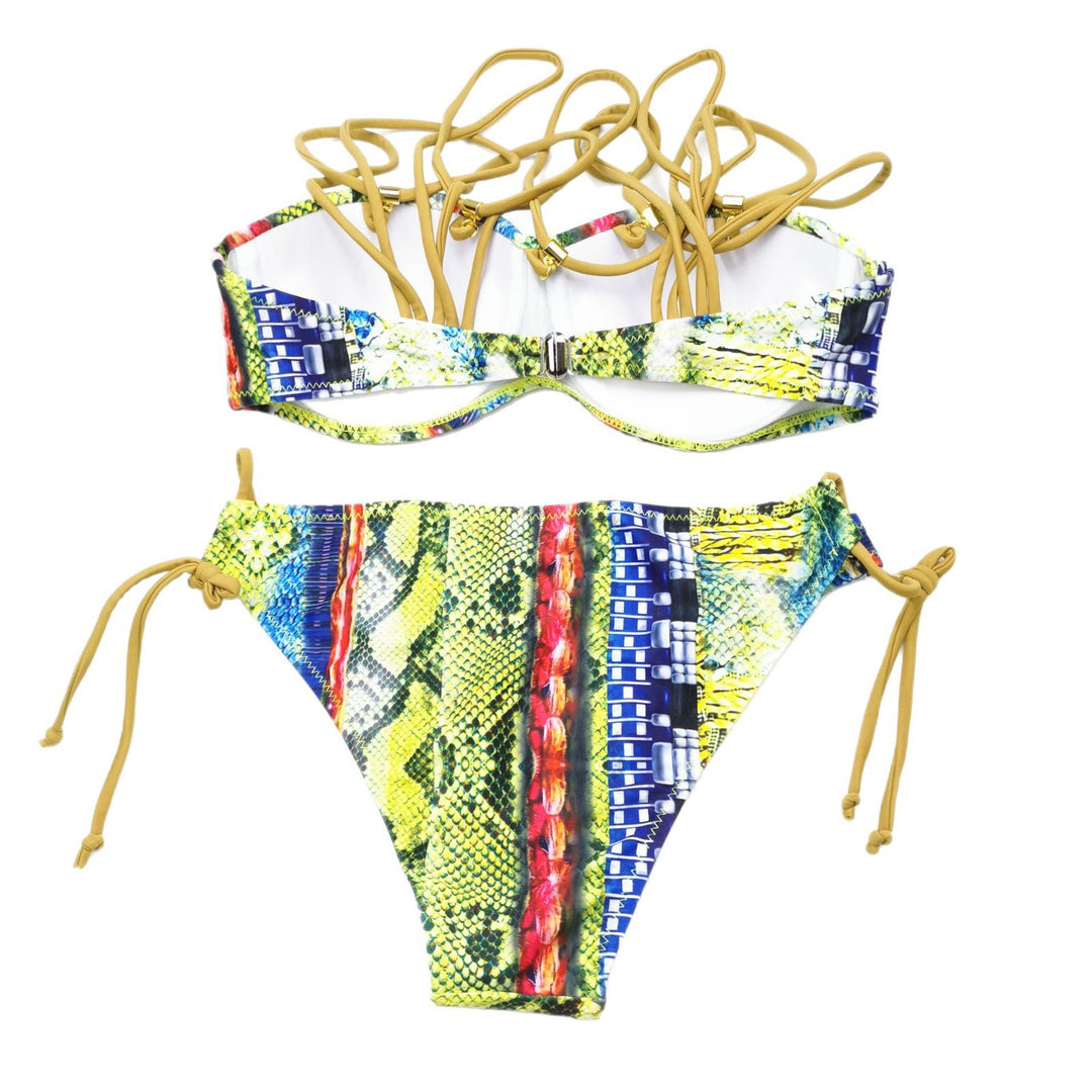 Damen Bikini-Set mit raffiniertem Schnür-Design und lebhaften Mustern EB