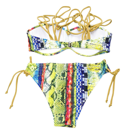 Damen Bikini-Set mit raffiniertem Schnür-Design und lebhaften Mustern EB