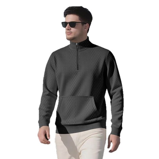 Herren Sweatpullover mit Stehkragen und praktischen Taschen EB